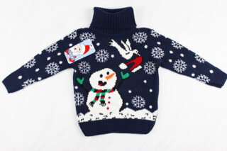 Новогодний детский свитер для девочки вышивка снеговик, синий, Турция (98-110 см: 3-5 года)
