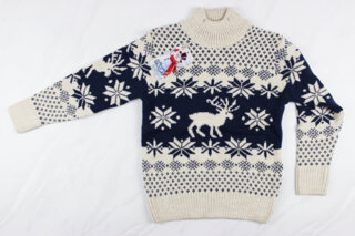 Новогодний детский свитер для девочки вышивка олени, беж, Турция (110-134 см: 5-9 лет)