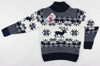 Новогодний детский свитер для девочки вышивка олени, синий, Турция (110-134 см: 5-9 лет)