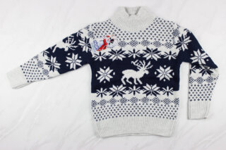 Новогодний детский свитер для девочки вышивка олени, серый, Турция (128-134 см: 8-9 лет)