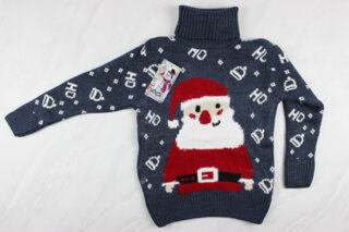 Новогодний детский свитер для девочки вышивка Санта, серый, Турция (110-134 см: 5-9 лет)