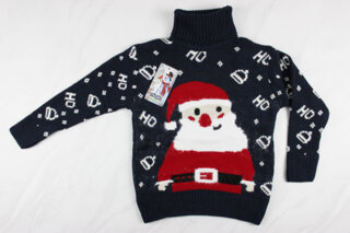 Новогодний детский свитер для девочки вышивка Санта, синий, Турция (110-134 см: 5-9 лет)