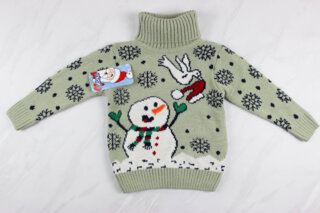 Новогодний детский свитер для девочки вышивка снеговик, Турция (92-110 см: 2-5 года)