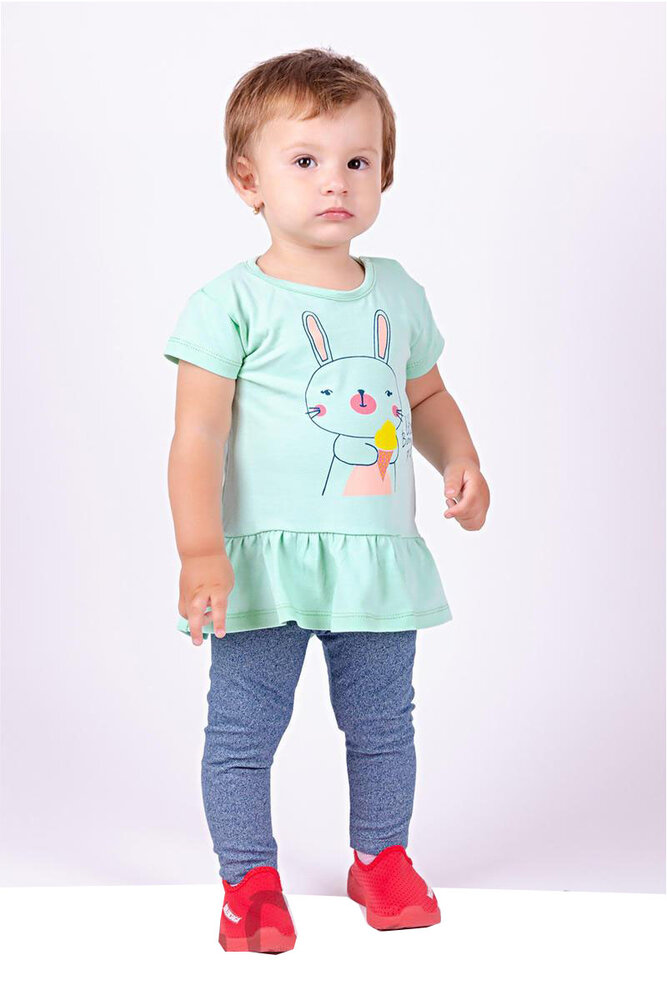 Набір ясельний двох предметний з шовкографією, ментол з джинсом.