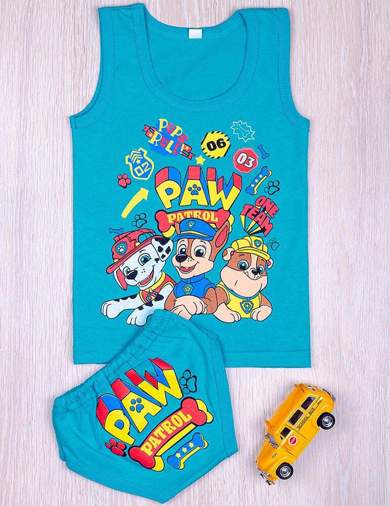 Комплект детский трусы + майка, бирюзовый (от 68см до 86см рост)