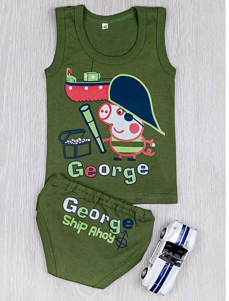 Детский комплект трусы + майка, хаки (от 68см до 74см рост)