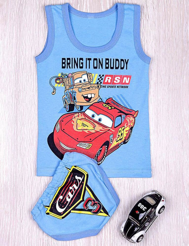 Комплект детский трусы + майка, голубой (от 68см до 74см рост)