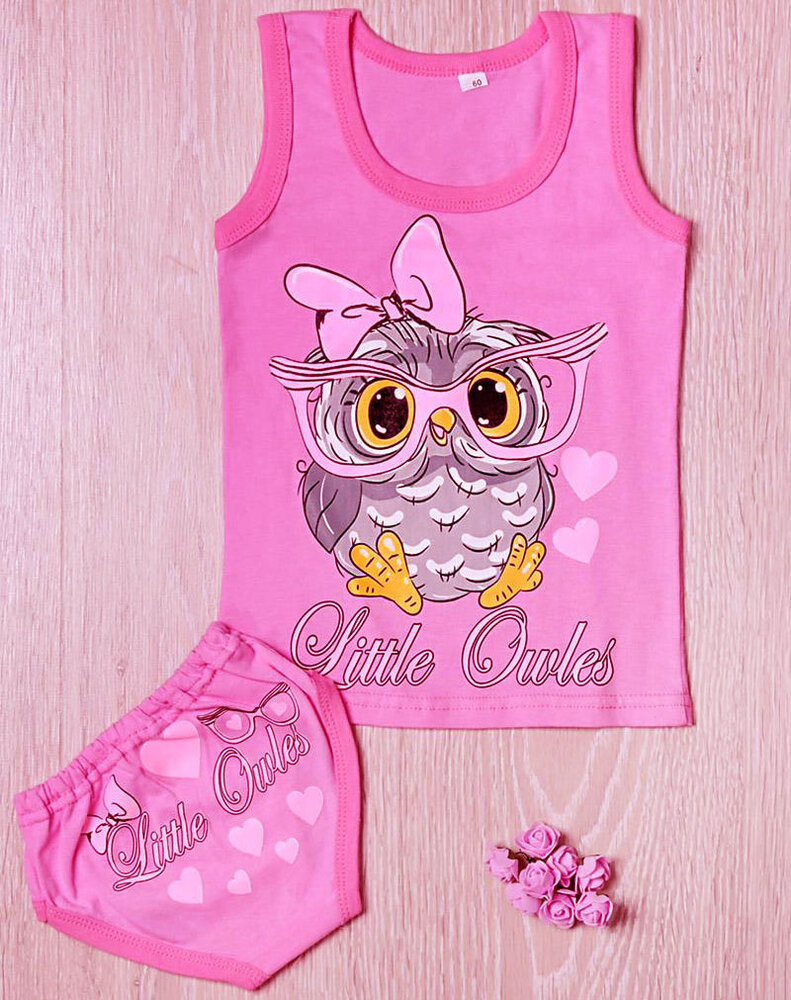 Комплект для девочек трусы + майка, розовый (от 68см до 80см рост)