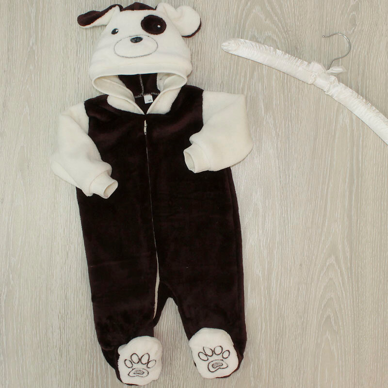 Комбинезон ясельный Собачка шоколадный, махра