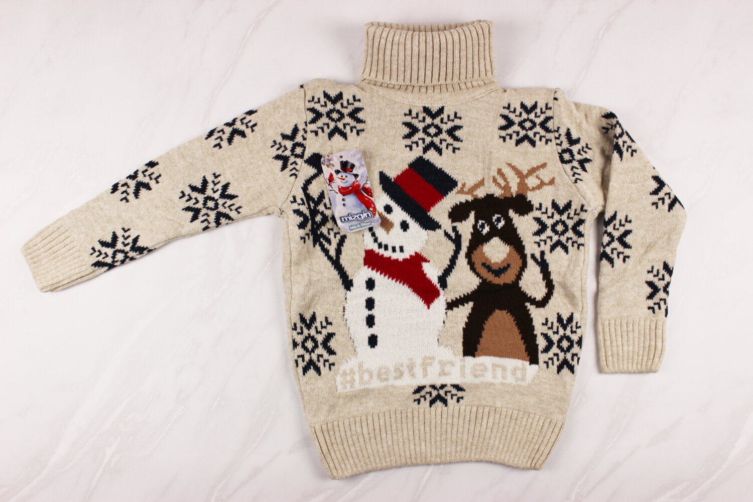 Теплый вязаный новогодний детский свитер с вышивкой, беж, Турция (6-9 лет 110-134 рост)