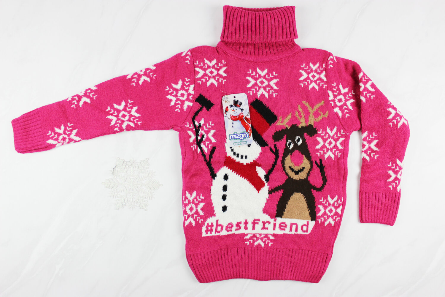 Теплий вязаний новорічний дитячий светр з вишивкою, рожевий, Туреччина (6-9 років 110-134 ріст)