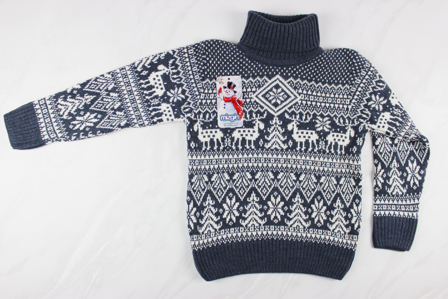 Теплый вязаный новогодний детский свитер с вышивкой, синий, Турция (6-9 лет 110-134 рост)