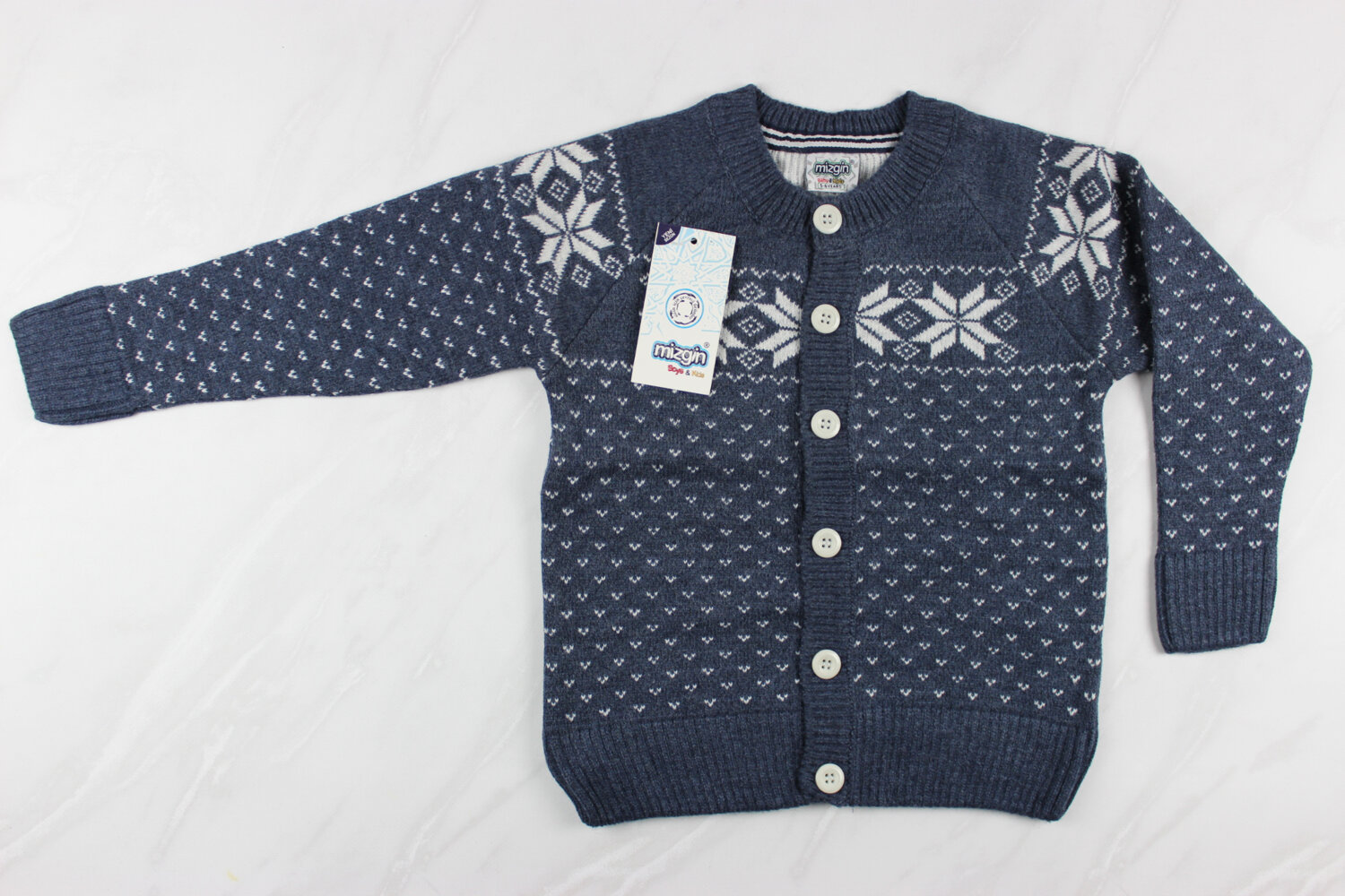 Теплый вязаный новогодний детский свитер с вышивкой , синий, Турция (5-10 лет 110-140 рост)