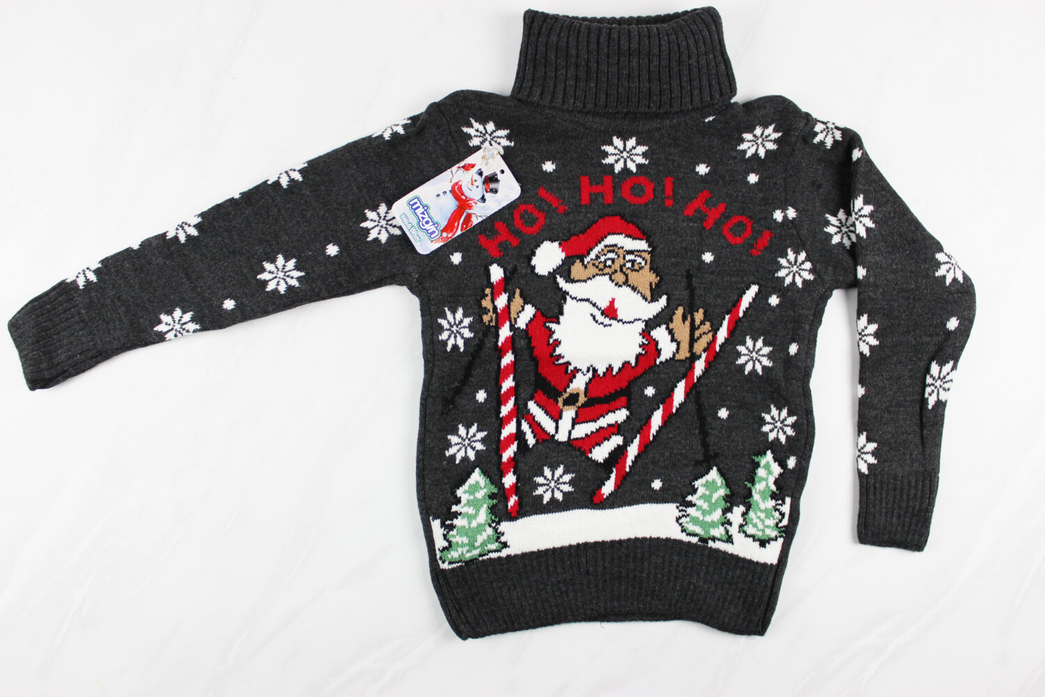 Теплый вязаный новогодний детский свитер с вышивкой Санта, серый, Турция (6-9 лет 110-134 рост)