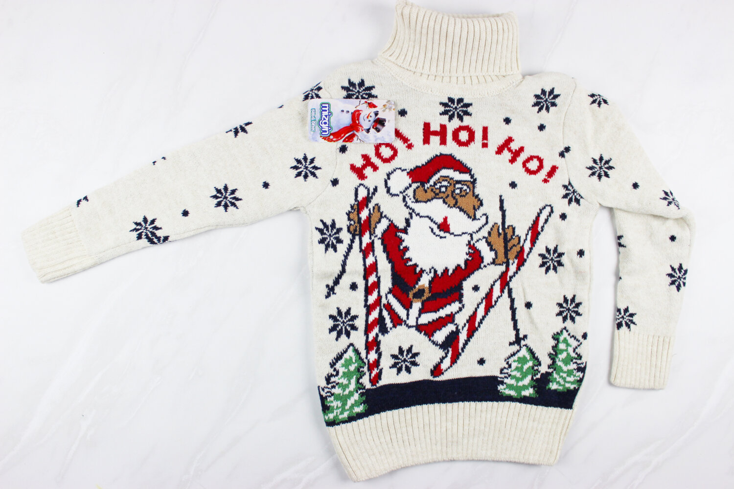 Теплый вязаный новогодний детский свитер с вышивкой Санта, беж, Турция (6-9 лет 110-134 рост)