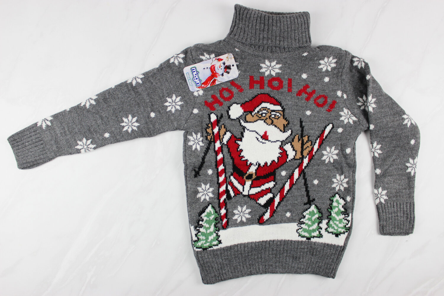 Новогодний детский свитер для девочки вышивка Санта, серый, Турция (110-134 см: 5-9 лет)