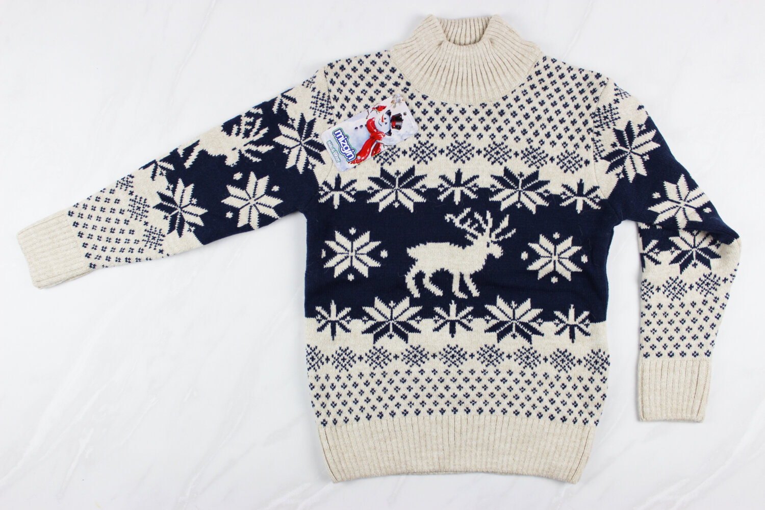 Новогодний детский свитер для девочки вышивка олени, беж, Турция (110-134 см: 5-9 лет)