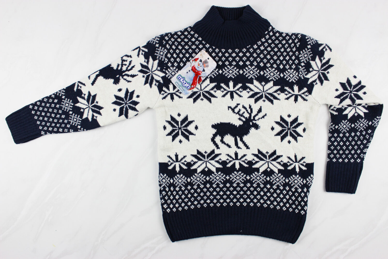 Новогодний детский свитер для девочки вышивка олени, синий, Турция (110-134 см: 5-9 лет)