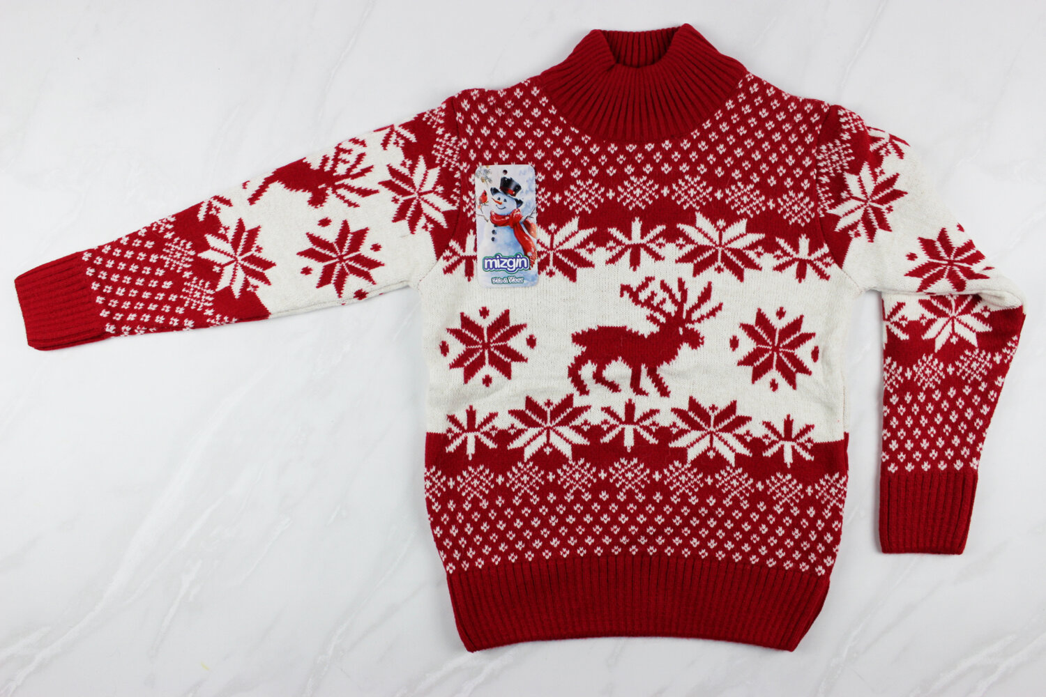 Новогодний детский свитер для девочки вышивка олени, красный, Турция (128-134 см: 8-9 лет)