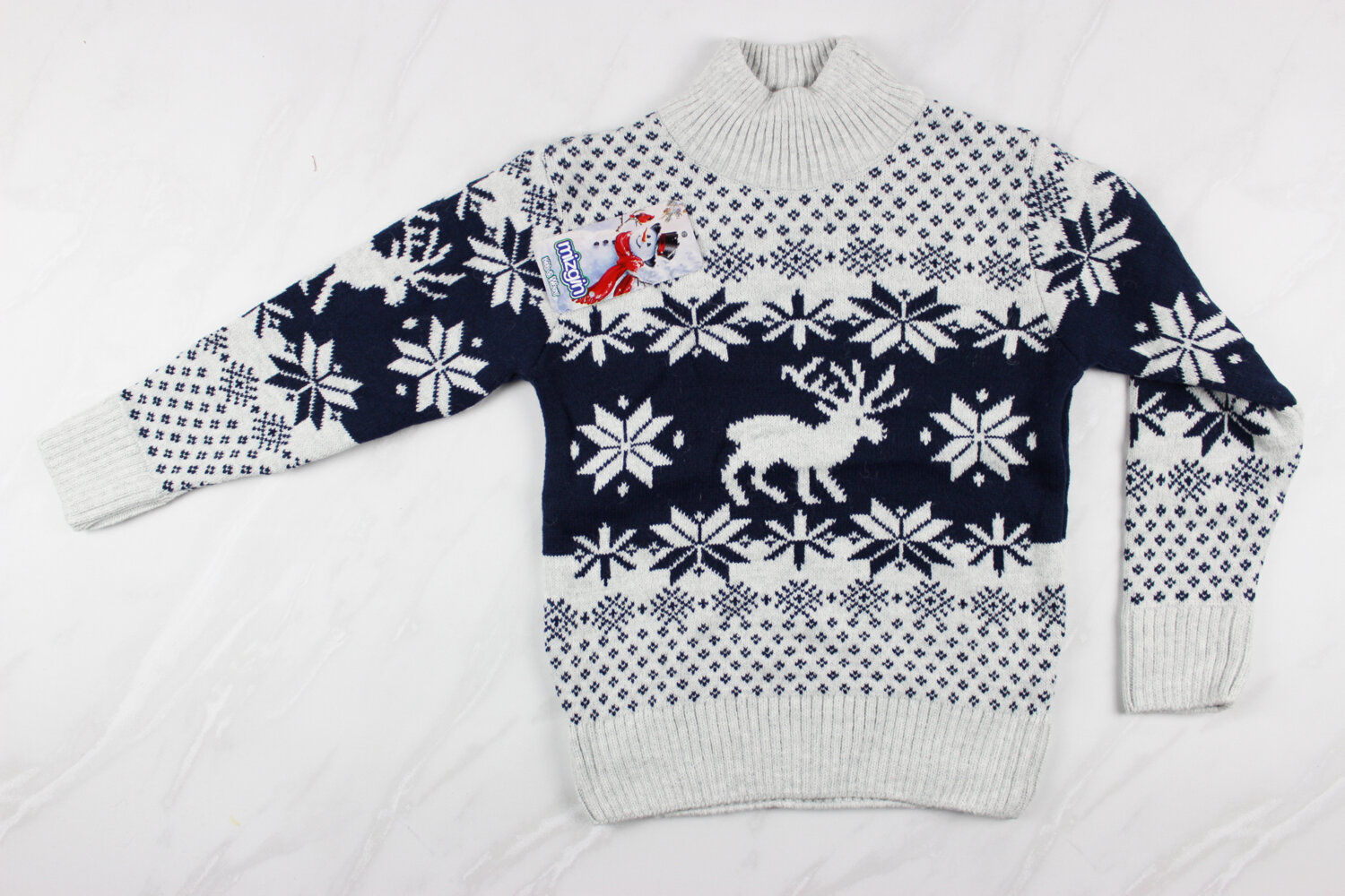 Новогодний детский свитер для девочки вышивка олени, серый, Турция (128-134 см: 8-9 лет)