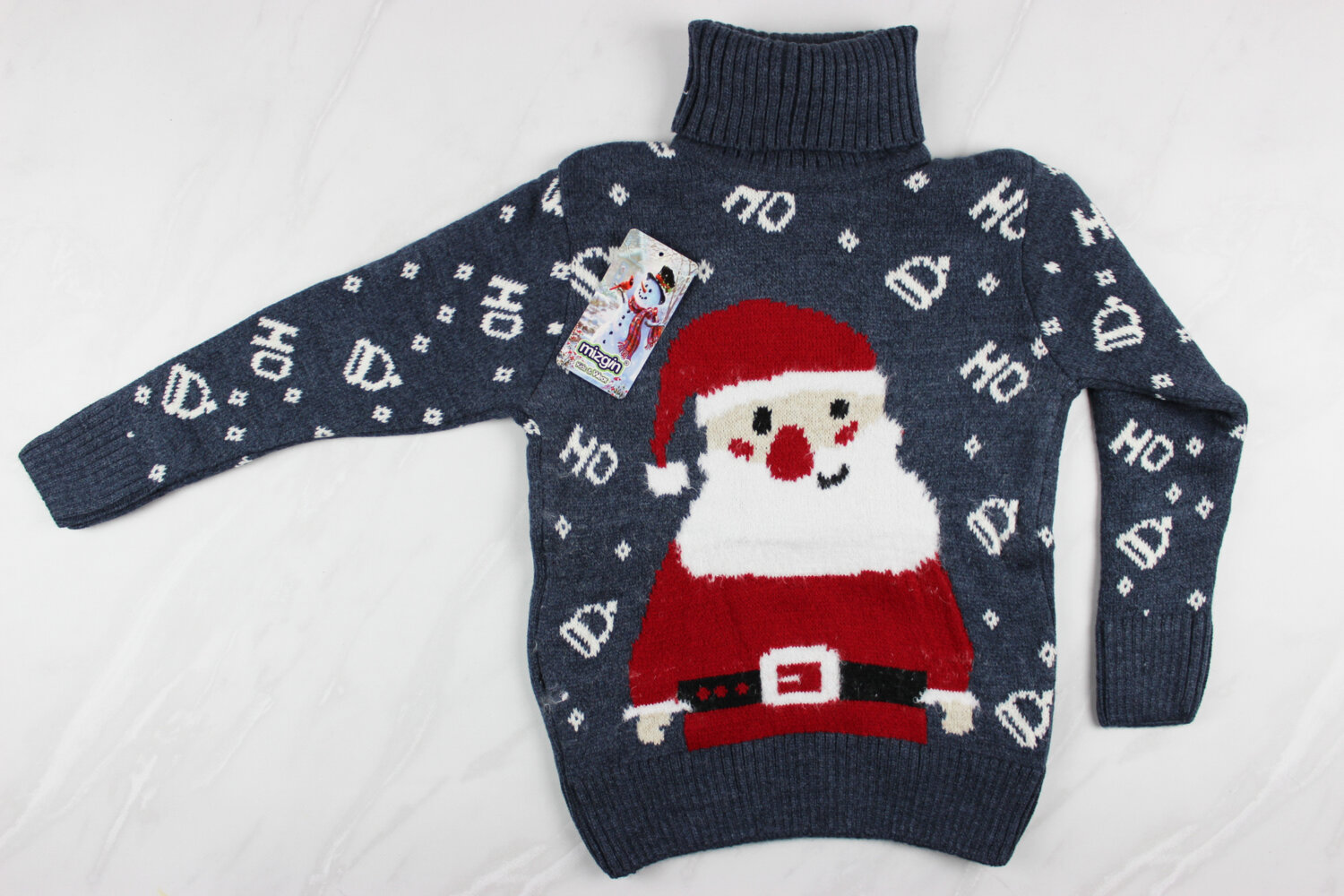 Новогодний детский свитер для девочки вышивка Санта, серый, Турция (110-134 см: 5-9 лет)