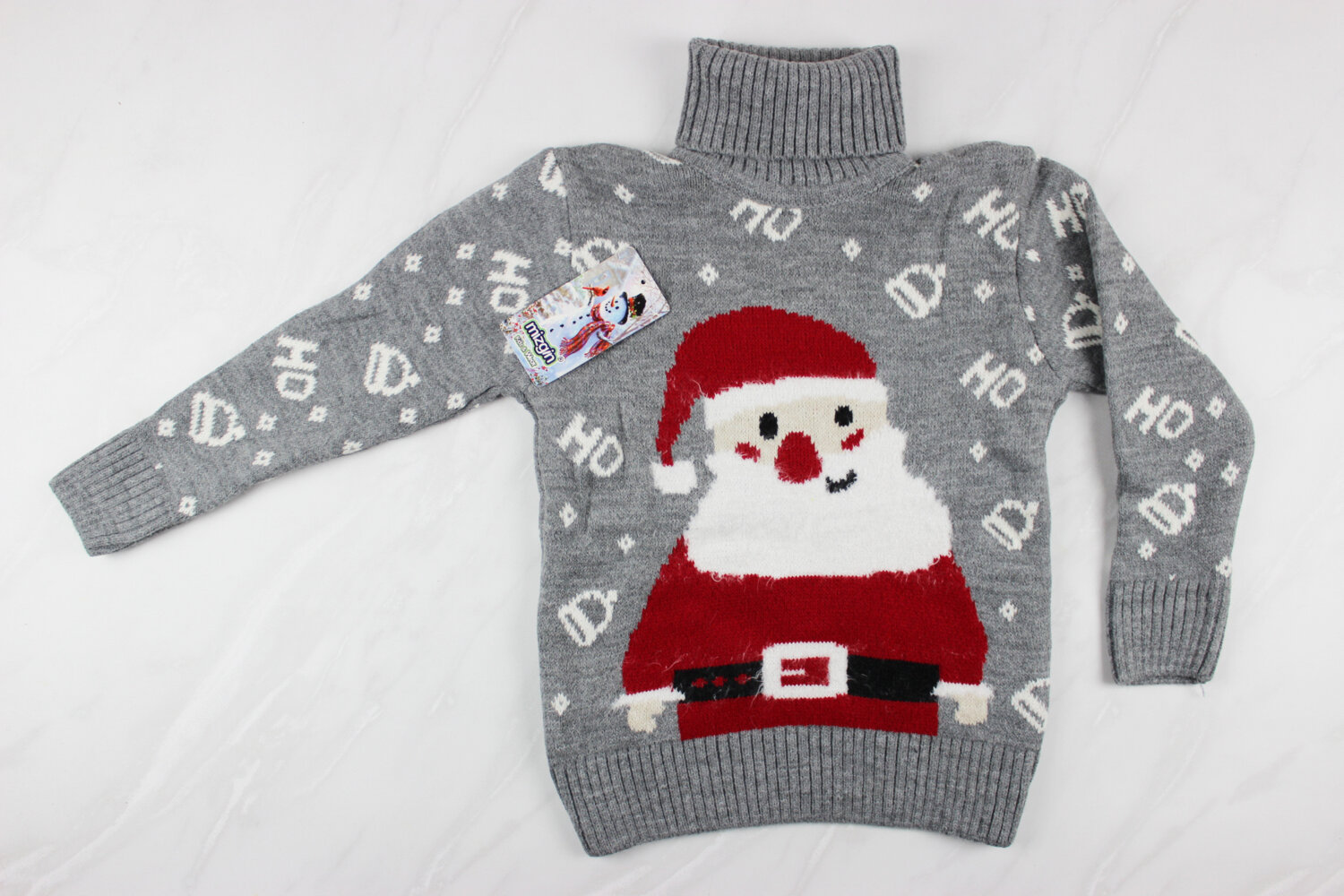 Новогодний детский свитер для девочки вышивка Санта, серый, Турция (110-134 см: 5-9 лет)