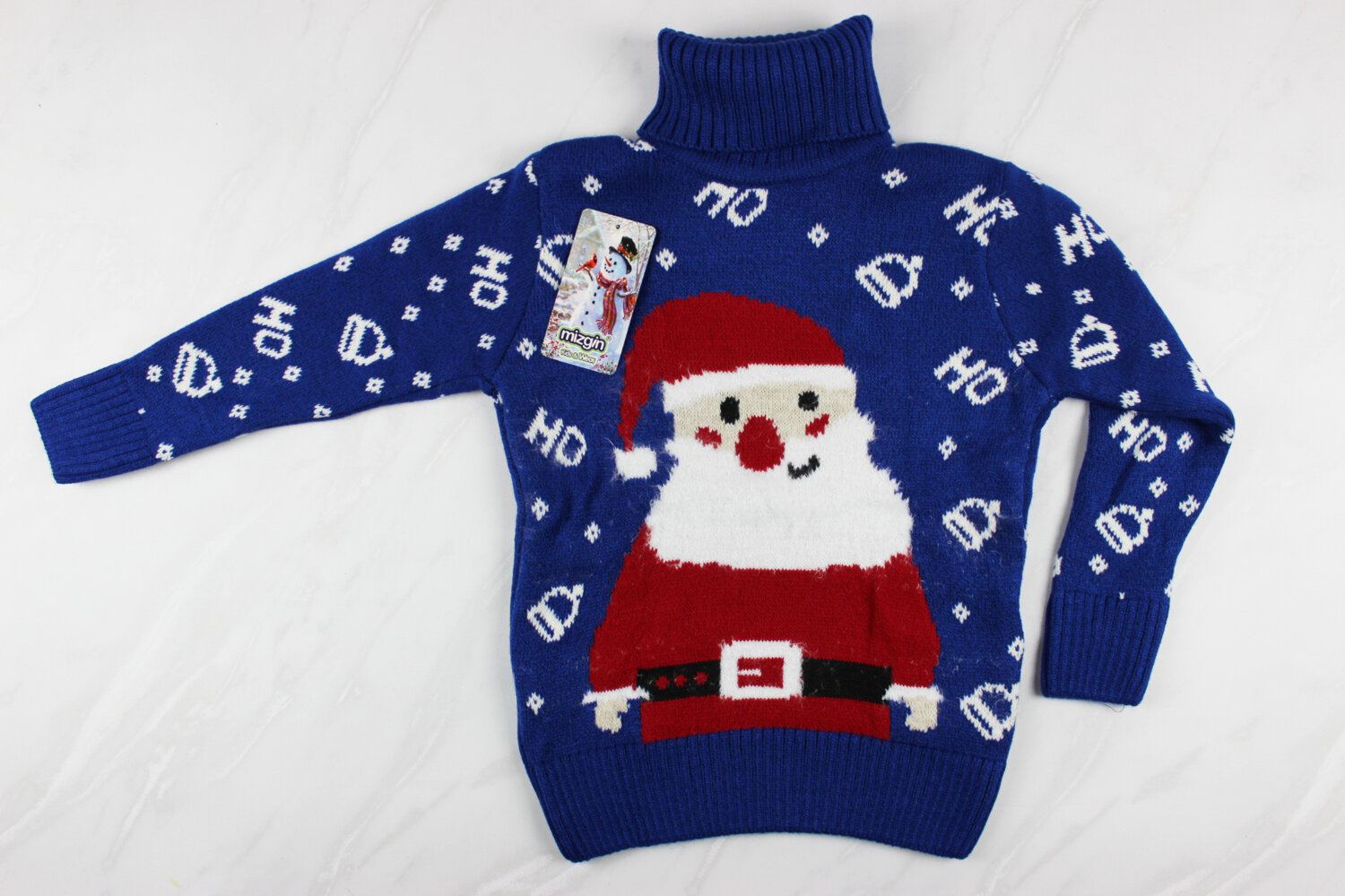 Новогодний детский свитер вышивка Санта, синий, Турция (110-134 см: 5-9 лет)