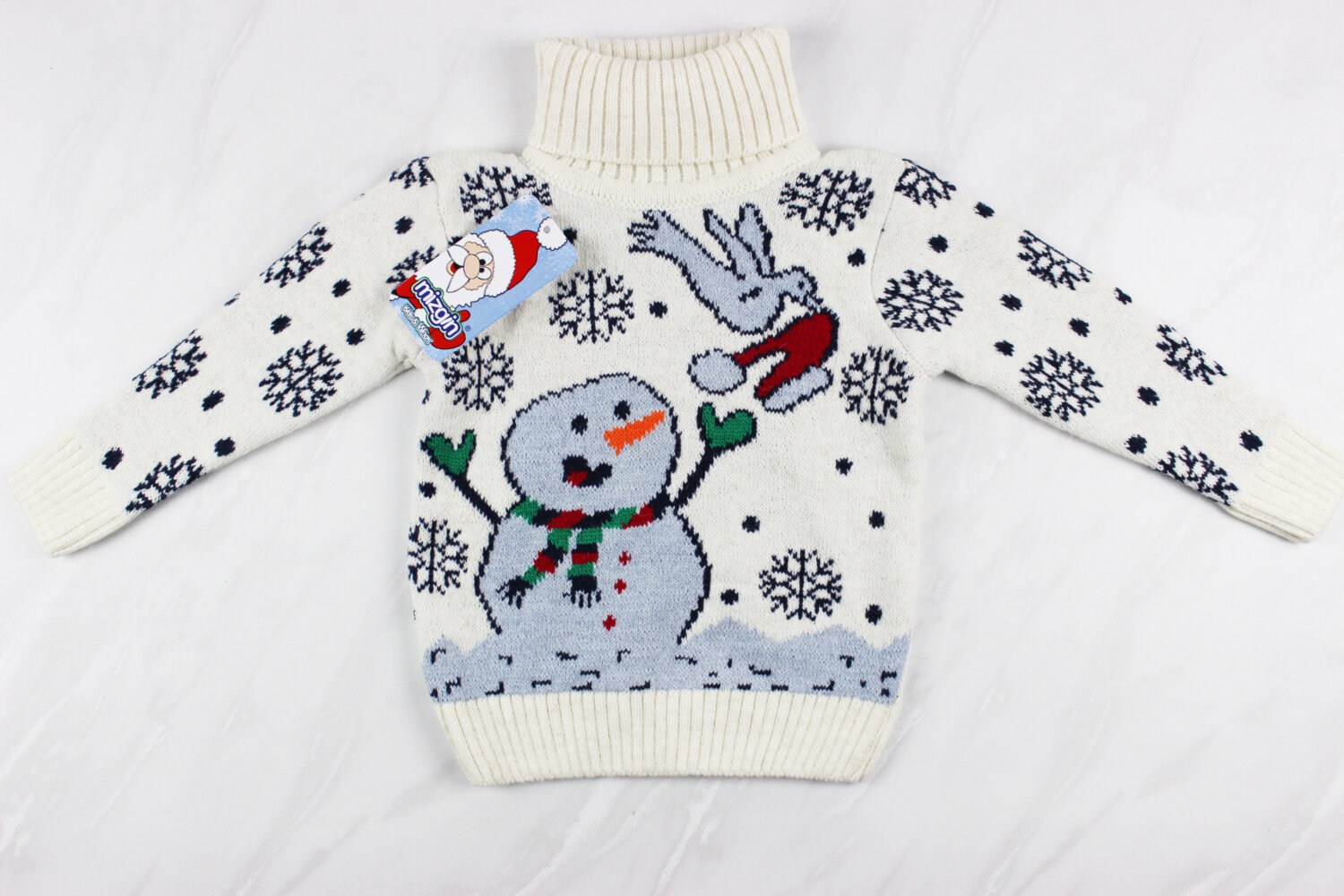 Новогодний детский свитер для девочки вышивка снеговик, белый, Турция (92-110 см: 2-5 года)