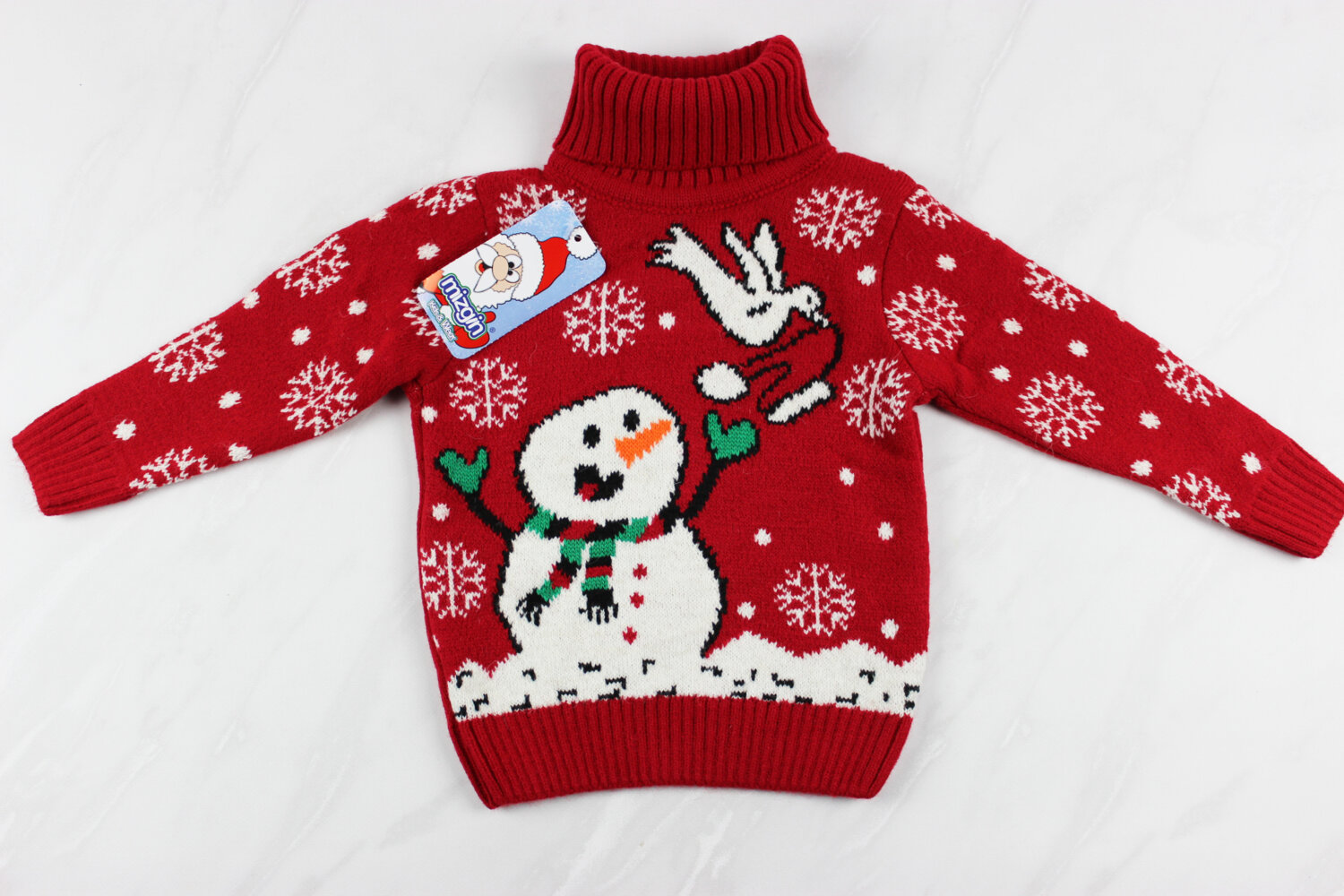 Новогодний детский свитер для девочки вышивка снеговик, красный, Турция (92-110 см: 2-5 года)