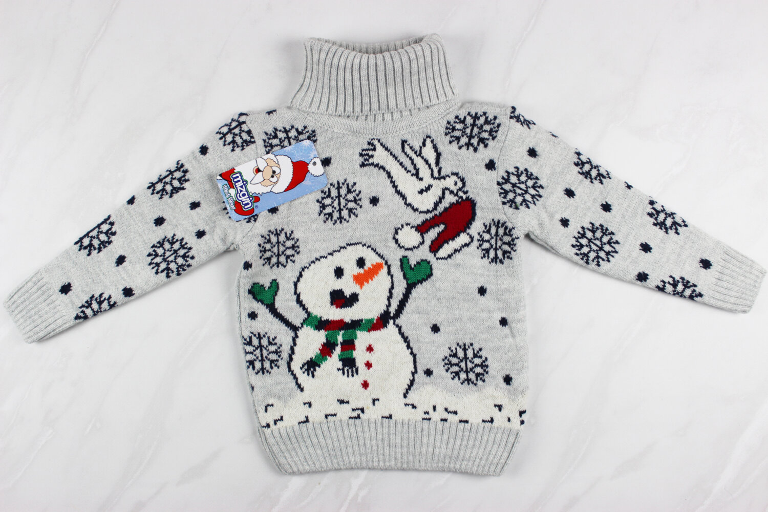 Новогодний детский свитер для девочки вышивка снеговик, серый, Турция (92-110 см: 2-5 года)