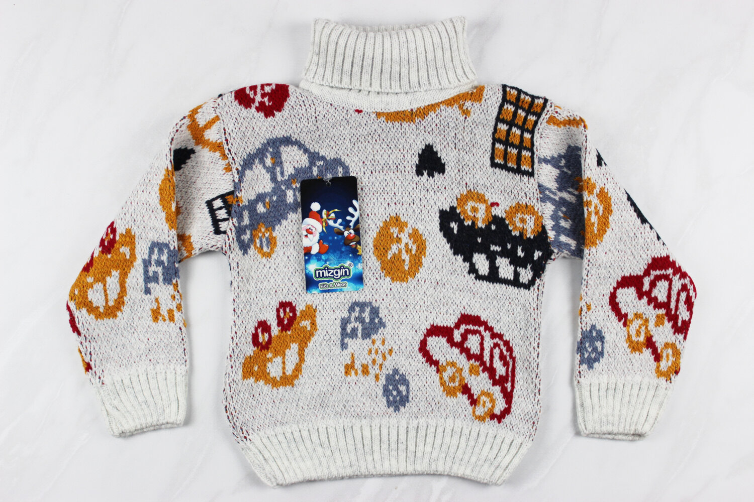 Теплий вязаний новорічний дитячий светр з вишивкою машинка, сірий, Туреччина (92-110 см: 2-5 роки)