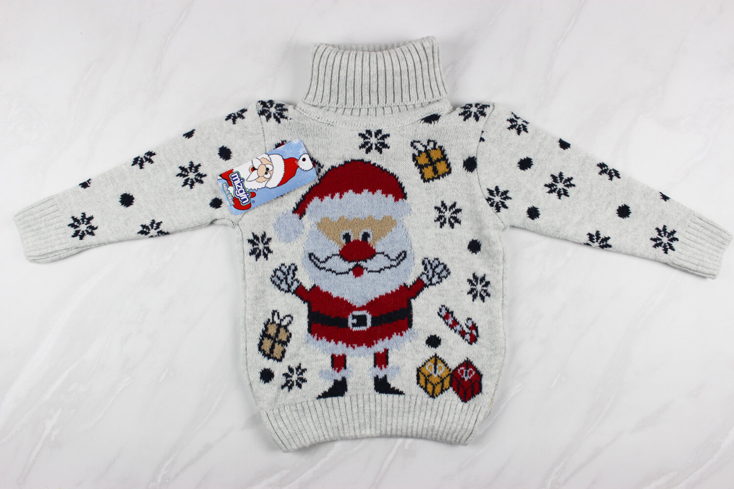 Новогодний детский свитер для девочки с вышивкой Санта, серый, Турция (92-110 см: 2-5 года)