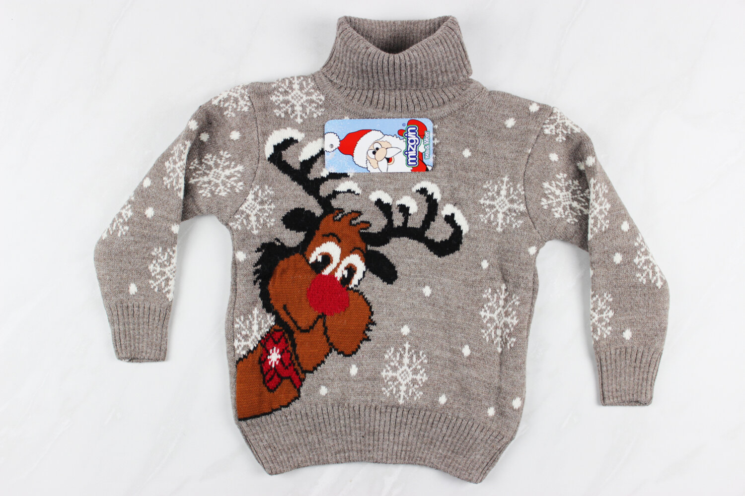 Новогодний детский свитер для девочки с вышивкой олень, беж, Турция (98-110 см: 3-5 года)