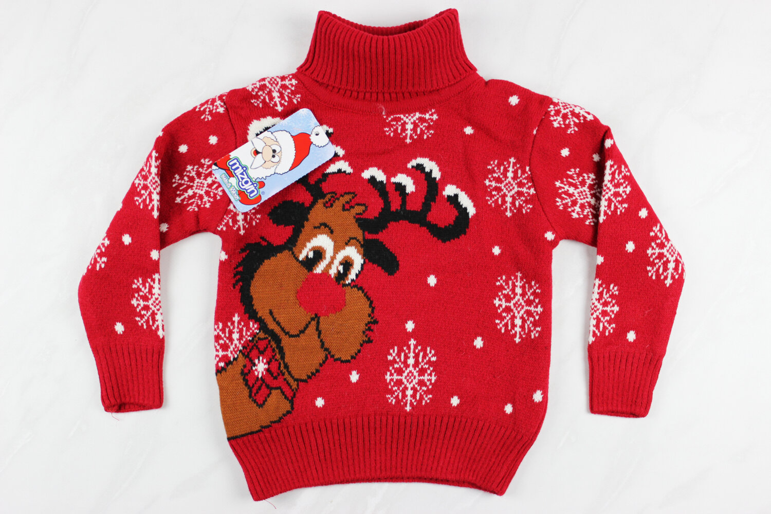 Новогодний вязаный детский свитер для девочки с вышивкой олень, красный, Турция (92-110 см: 2-5 лет)