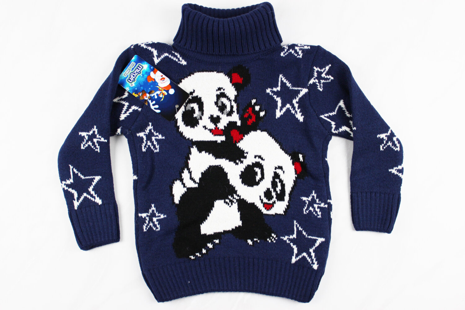 Теплый вязаный детский свитер с вышивкой панда, синий, Турция (92-104 см: 2-4 года)