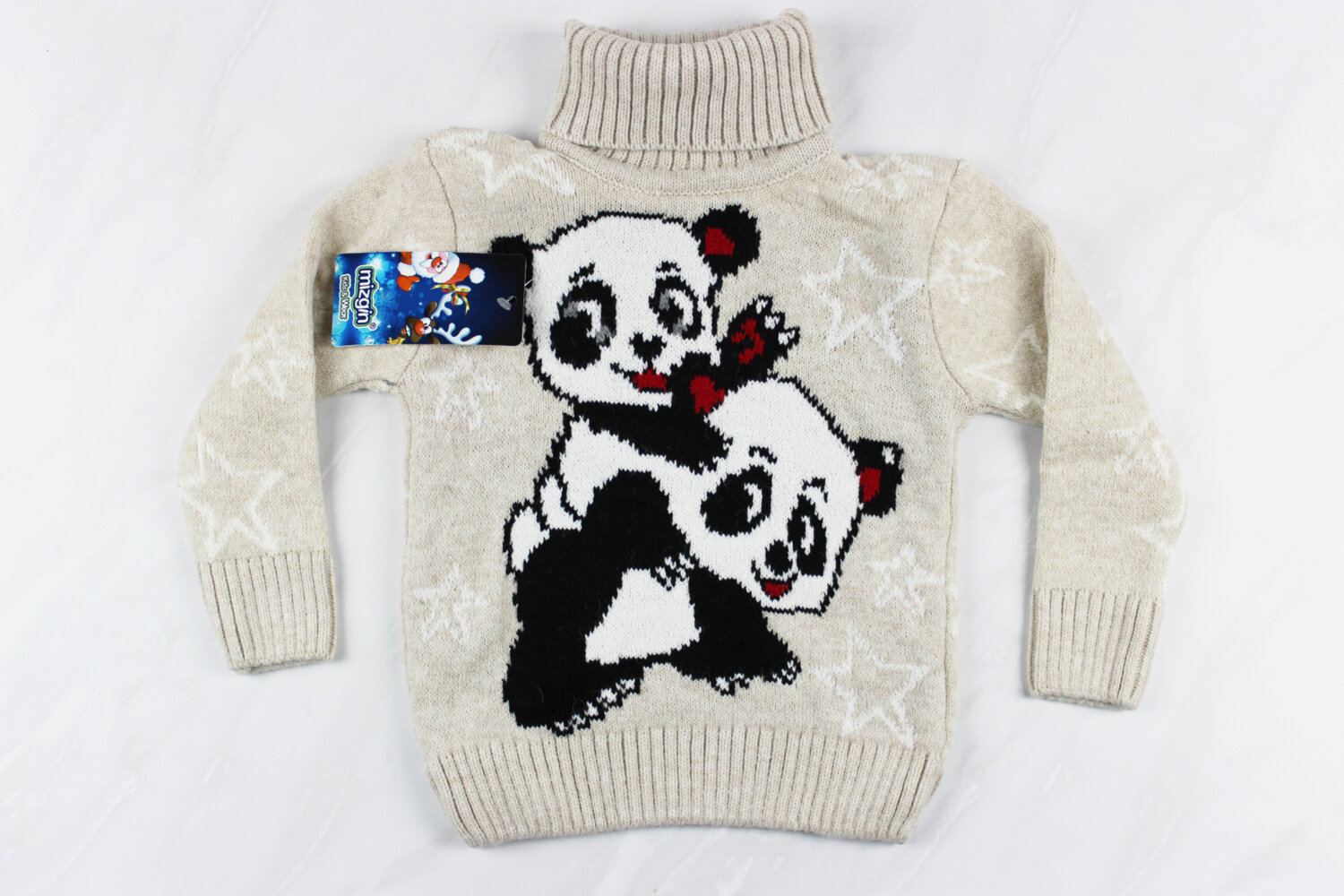 Теплий вязаний новорічний дитячий светр для дівчинки з вишивкою панда, Туреччина (92-110 см: 2-5 роки)