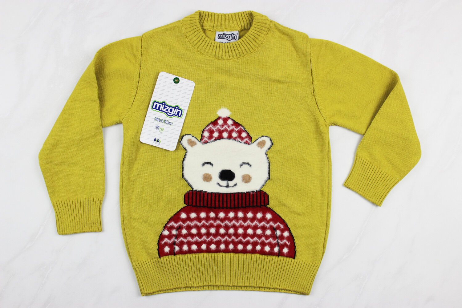 Вязаний дитячий светр з вишивкою ведмідь, гірчичний, Туреччина (92-110 см: 2-5 роки)