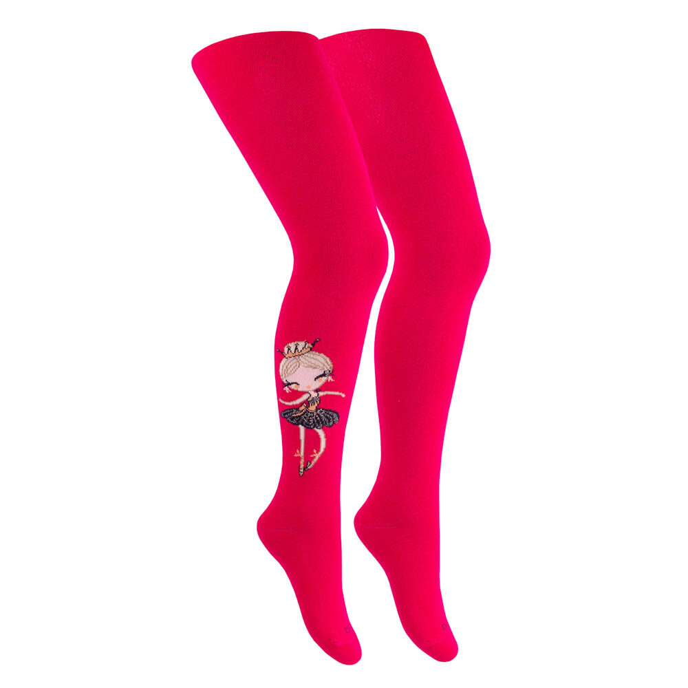 Колготки дитячі Дюна (Duna), бавовняні з малюнком, всесезонні, ріст 98–140 см — малинові