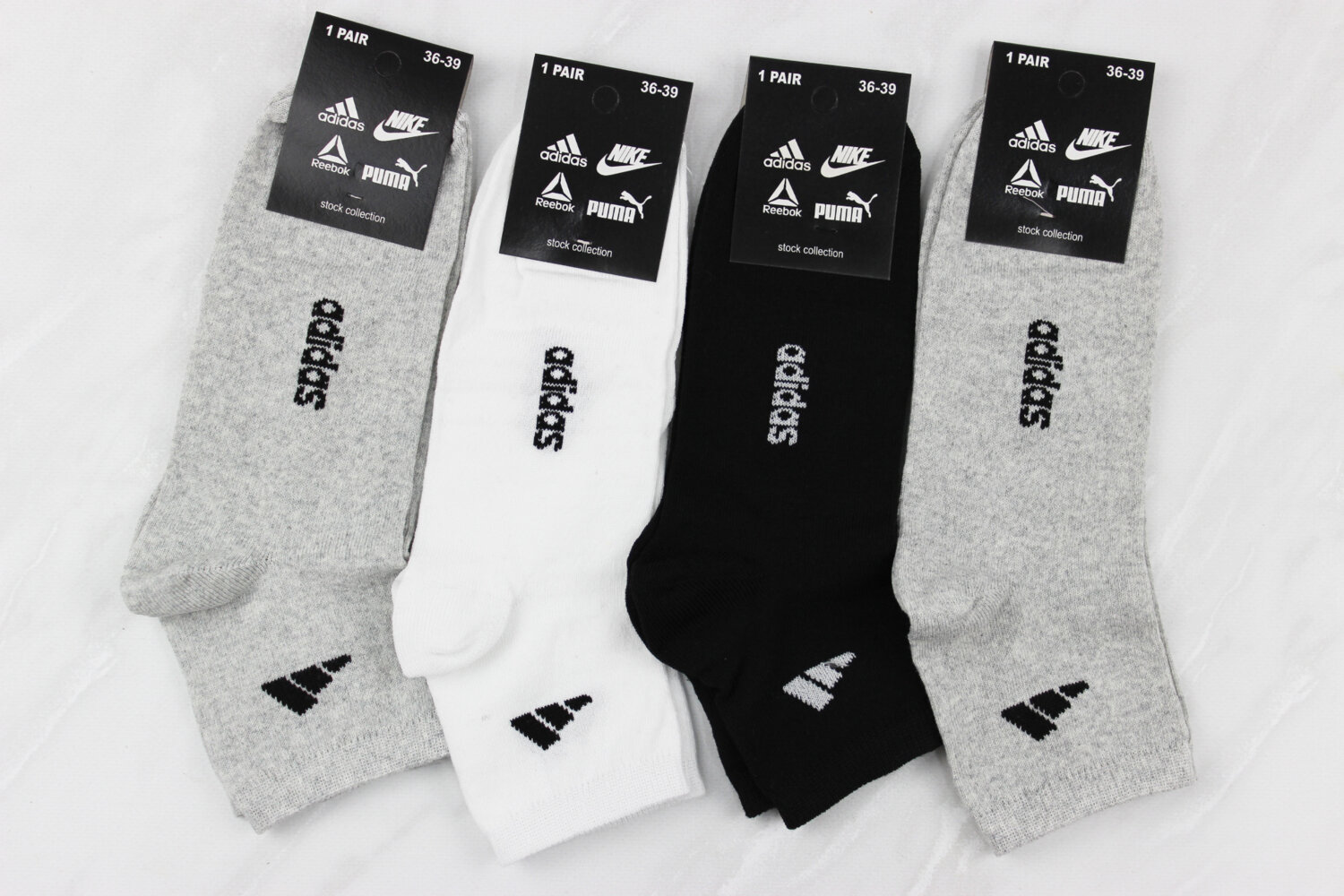 Женские всесезонные носки Adidas, серые, белые и чёрные, обувь 36–40, носки 23–25, 12 пар