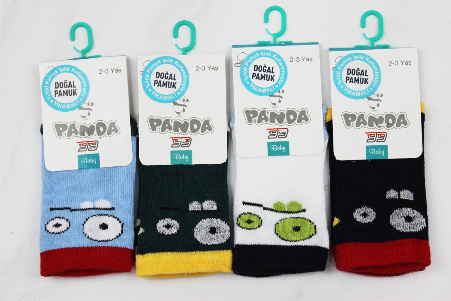 Дитячі бавовняні всесезонні шкарпетки Panda Baby з кумедними очима, різнокольорові, 2–3 роки, упаковка 12 шт., Туреччина