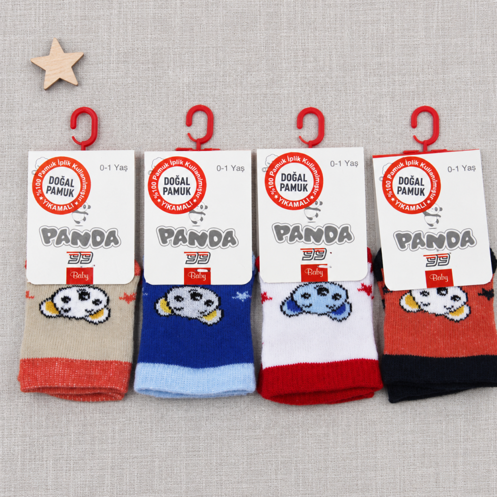 Дитячі всесезонні бавовняні шкарпетки Panda з пандою, 0–1 рік, упаковка 4 шт., Туреччина